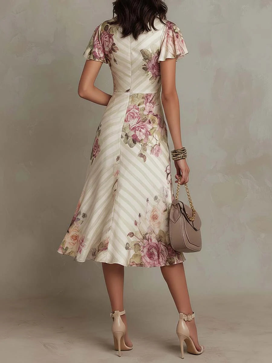 Luisa | Elegant retro floral satin midi dress