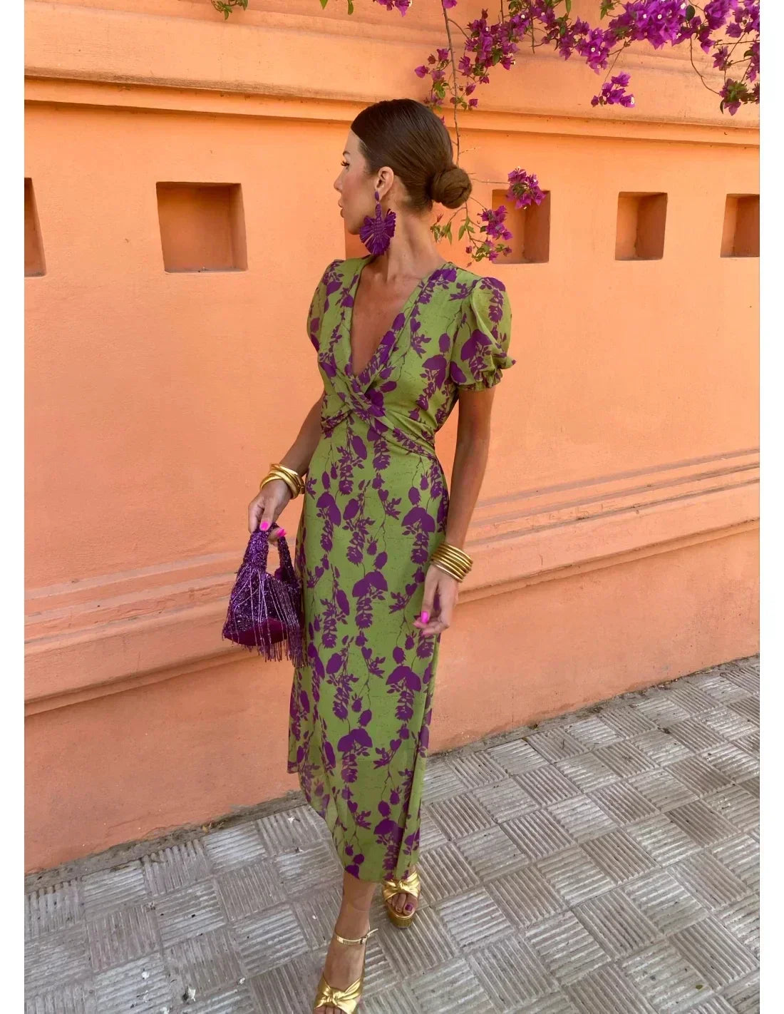 Vela | Midi Dress with Twisted Print