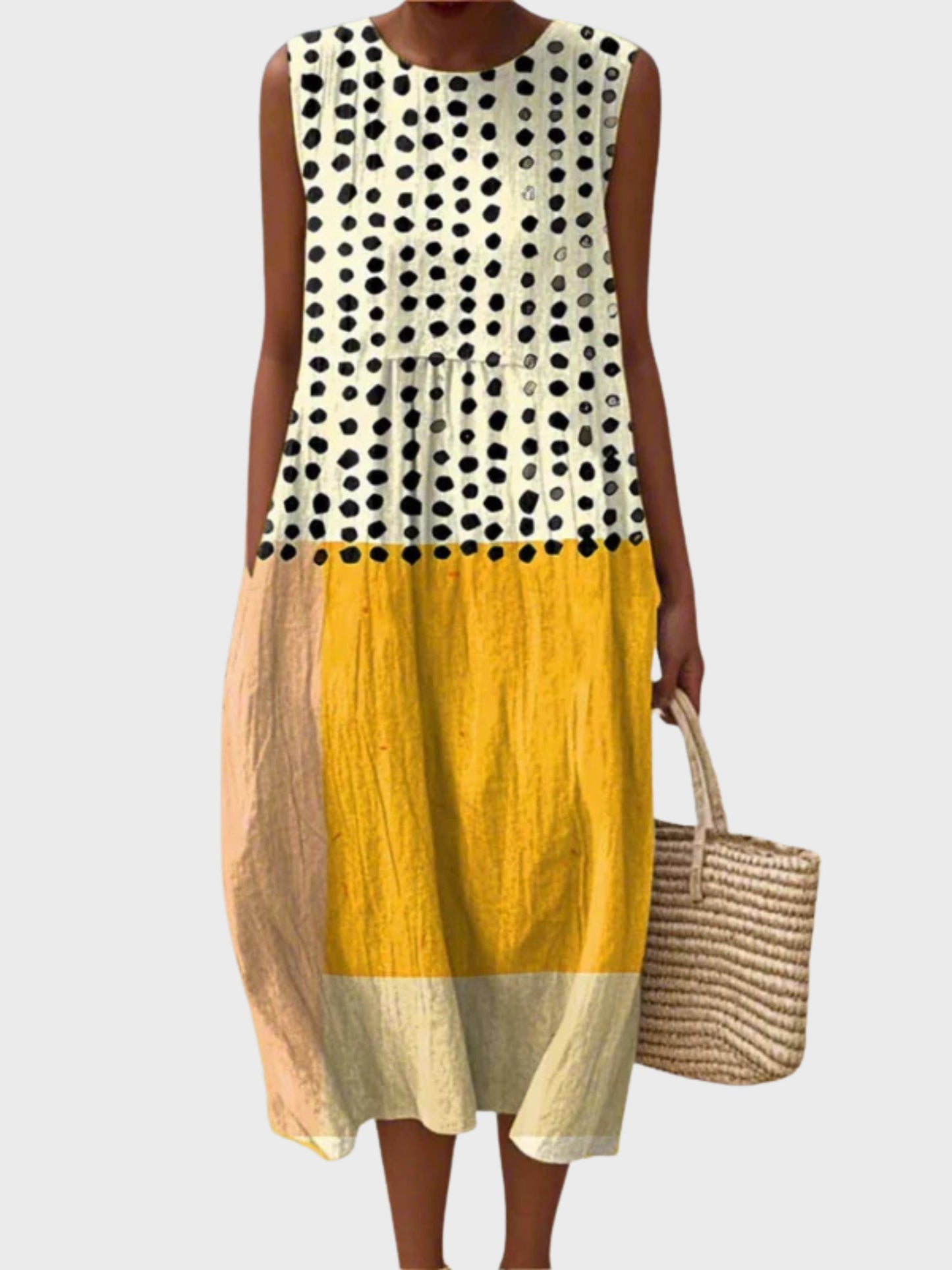 Leah | Colourblock Polka Dot Midi Dress