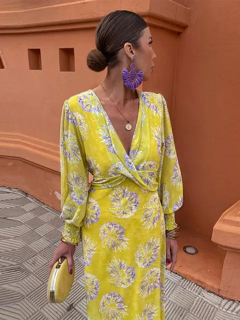 Vela | Midi Dress with Twisted Print