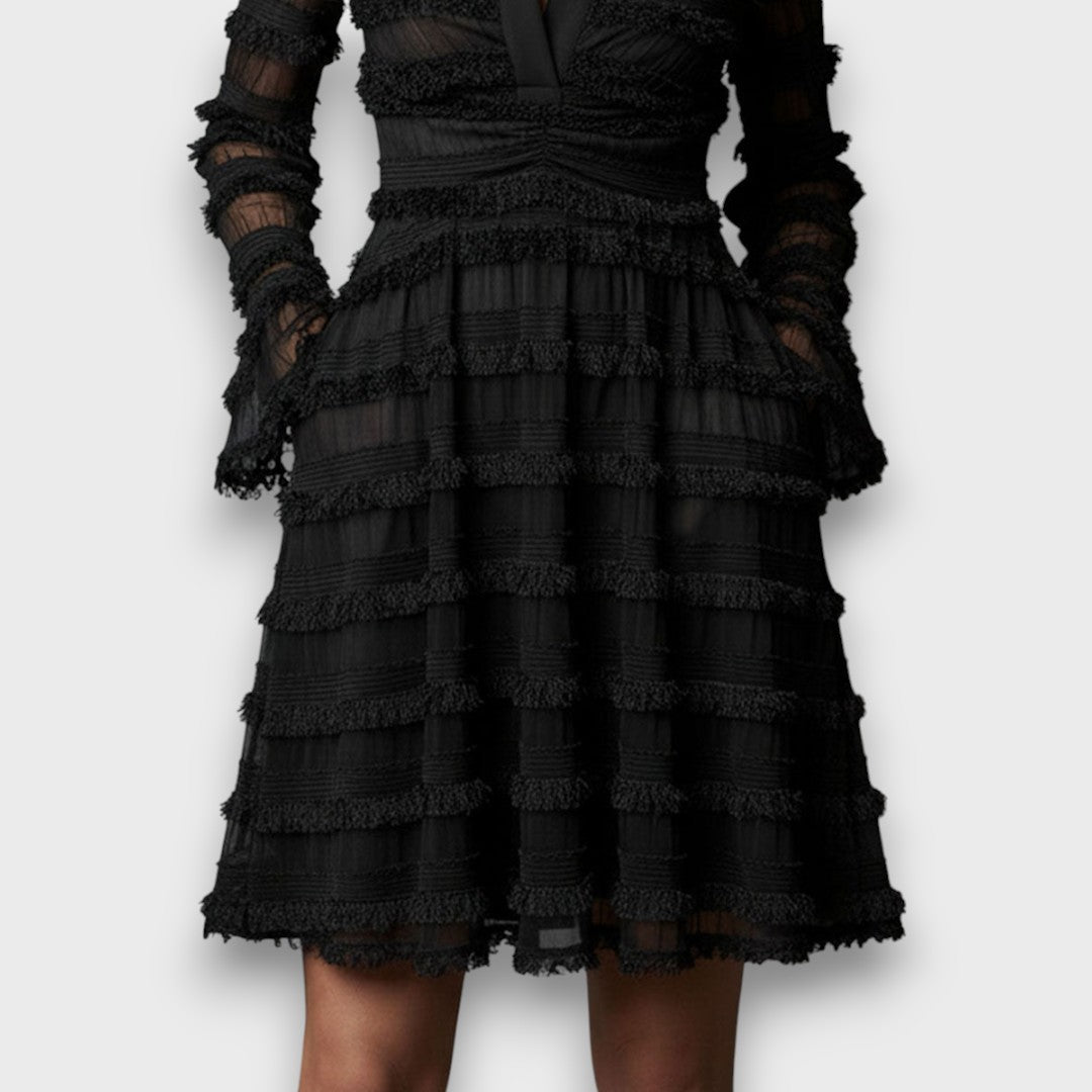 Parisa |  Midi Dress with Sheer Fringes