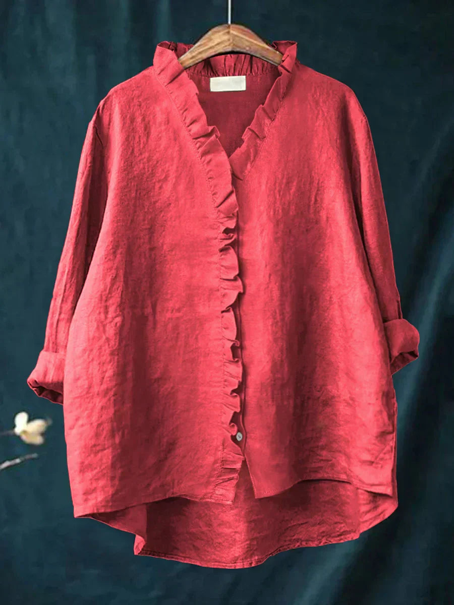 Lily | Cotton Linen Ruffled Blouse