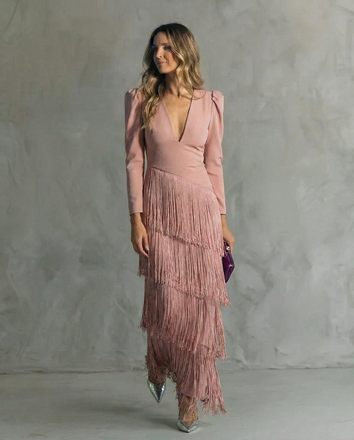Clara™ | Elegant midi dress with fringed sleeves