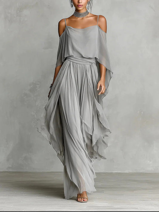 Isabella™ | A flowing grey outfit featuring a strappy top and lightweight trousers