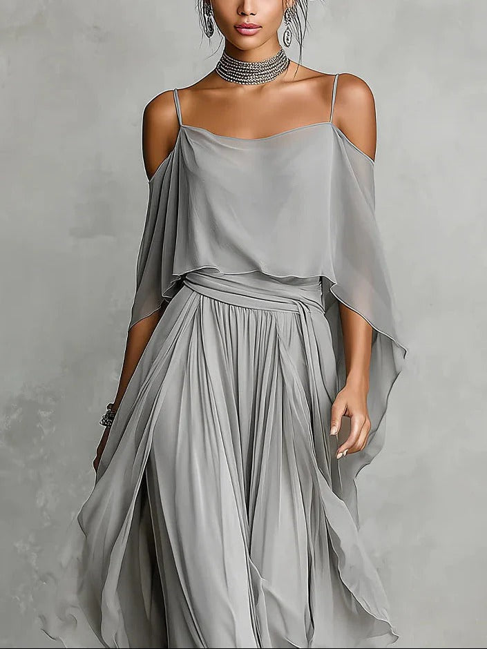 Isabella™ | A flowing grey outfit featuring a strappy top and lightweight trousers